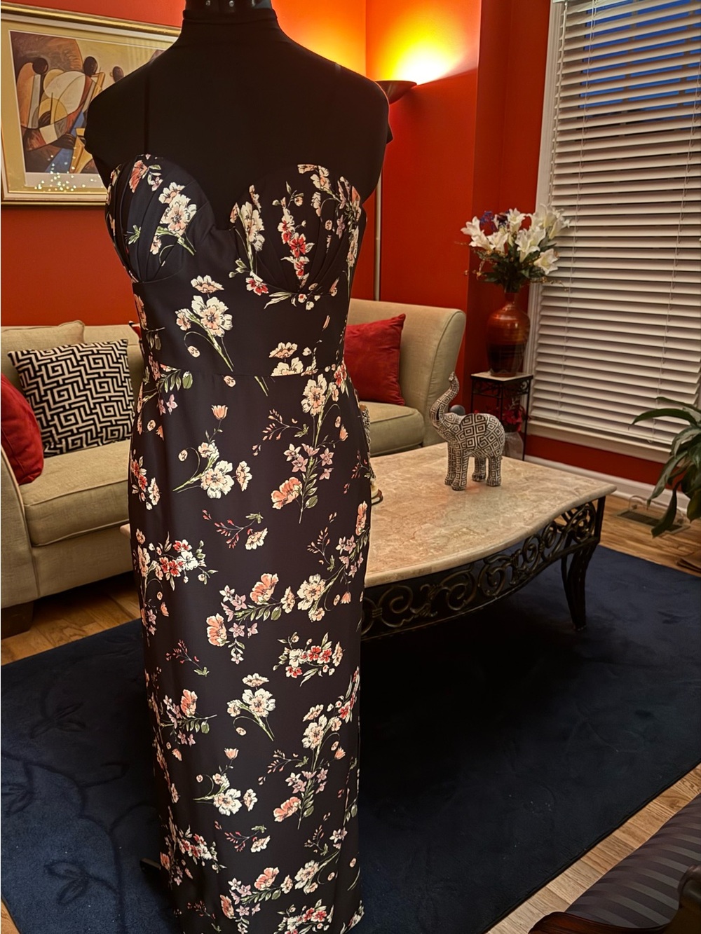 Aidan Mattock Black Floral Spaghetti-Strap Midi Dress